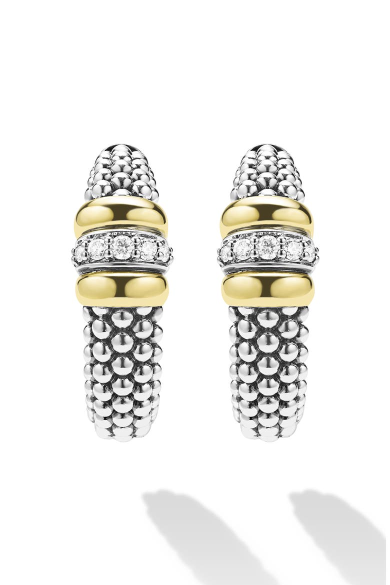 Signature Caviar Diamond Hoop Earrings, Alternate, color, TWO TONE
