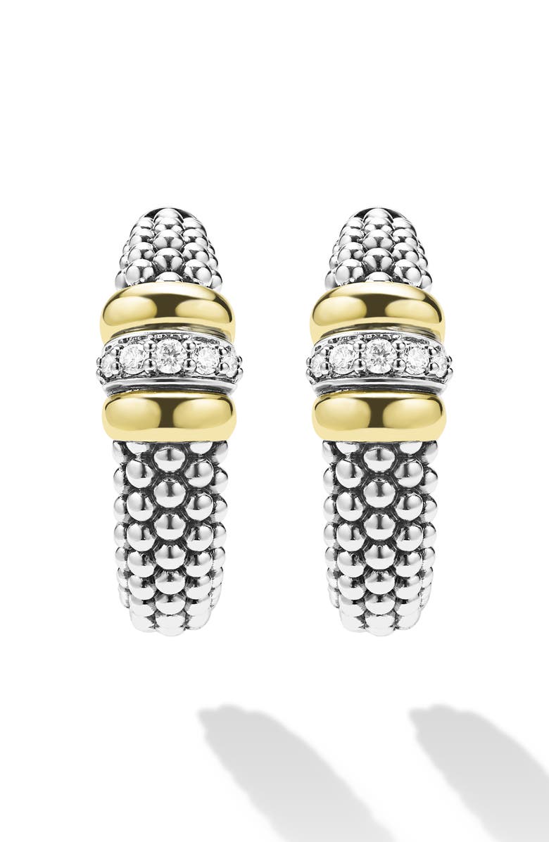 LAGOS Signature Caviar Diamond Hoop Earrings, Alternate, color, Two Tone