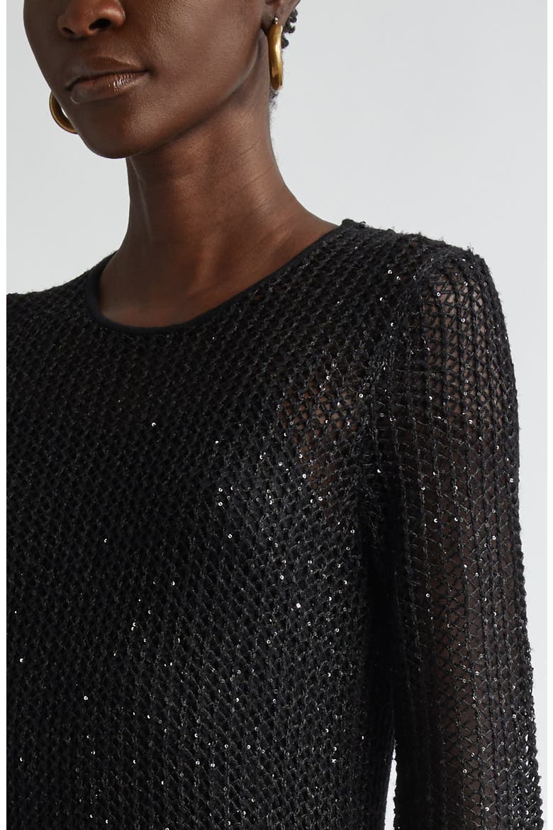 Sequin Mesh Knit Long Sleeve Gown, Alternate, color, BLACK