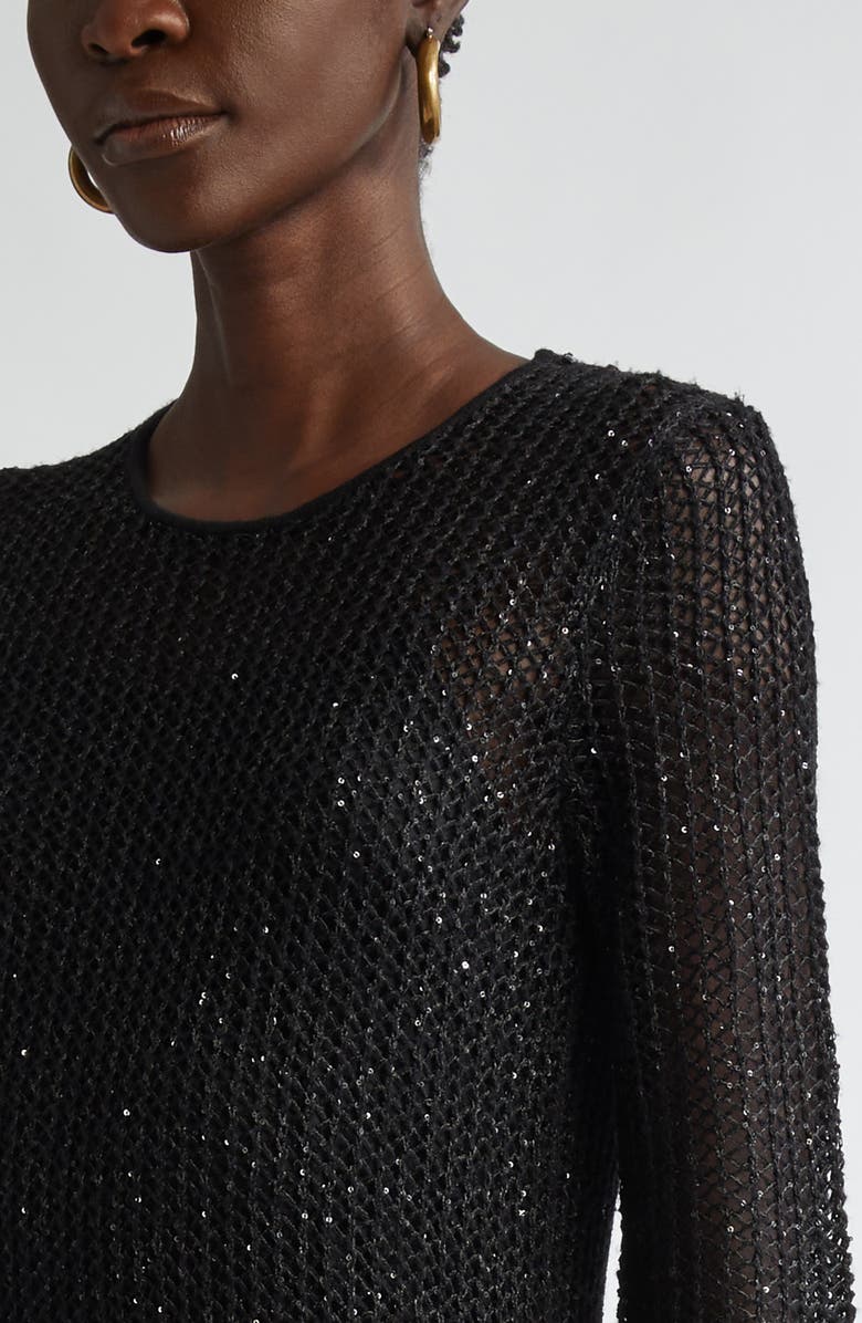 ST. JOHN Sequin Mesh Knit Long Sleeve Gown, Alternate, color, Black