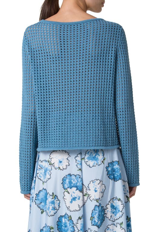 Akris Punto Chunky Cotton Mesh Boatneck Sweater In Medium Blue