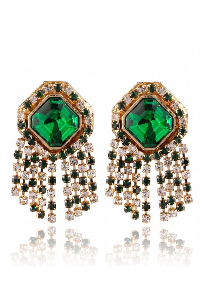 Vintage Fringe Drop Earrings, Main, color, GREEN/ GOLD