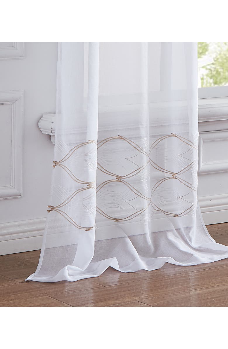 DAINTY HOME Set of 2 Print Sheer Curtain Panels, Alternate, color, White Gold
