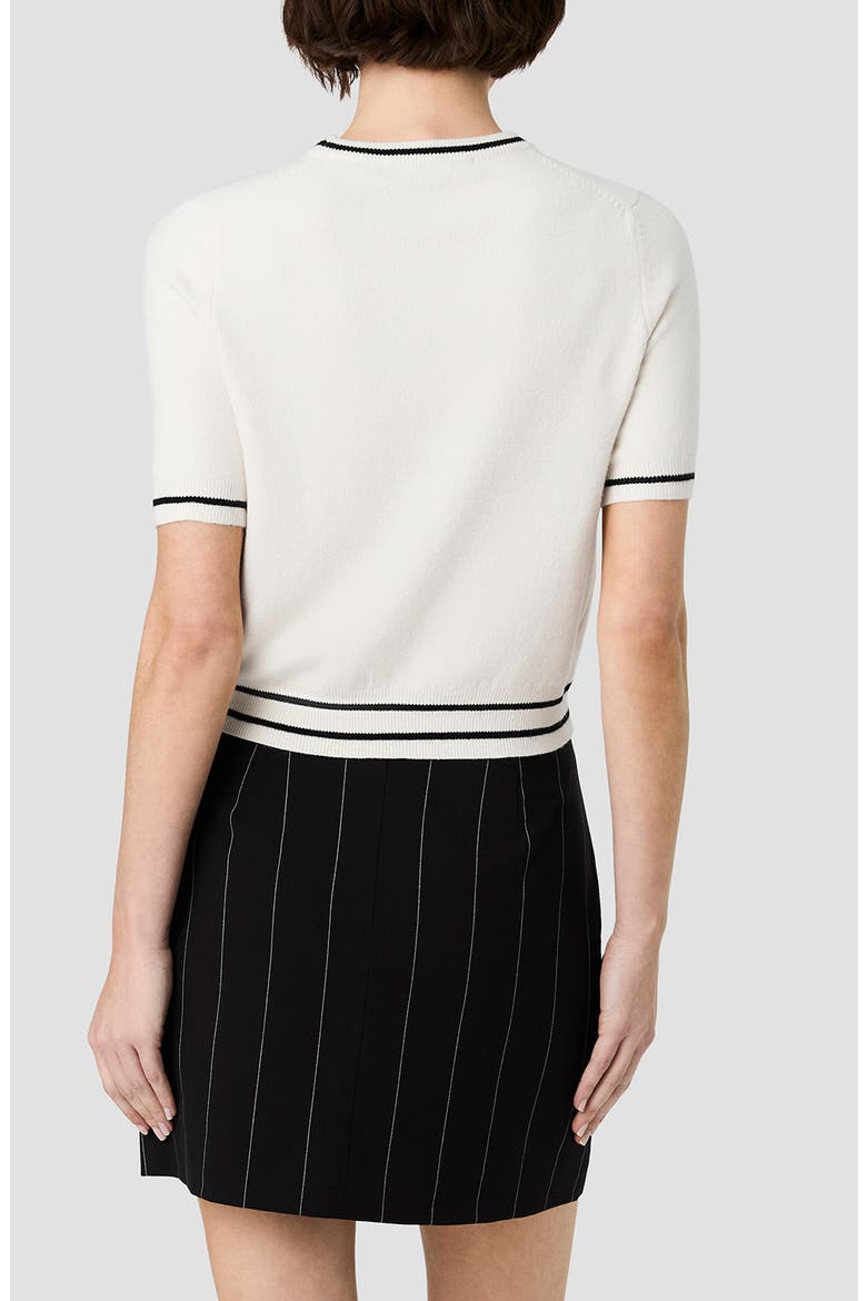 Babysoft Rib Stripe Short Sleeve Sweater, Alternate, color, PORCELAIN CREAM W/ BLACK
