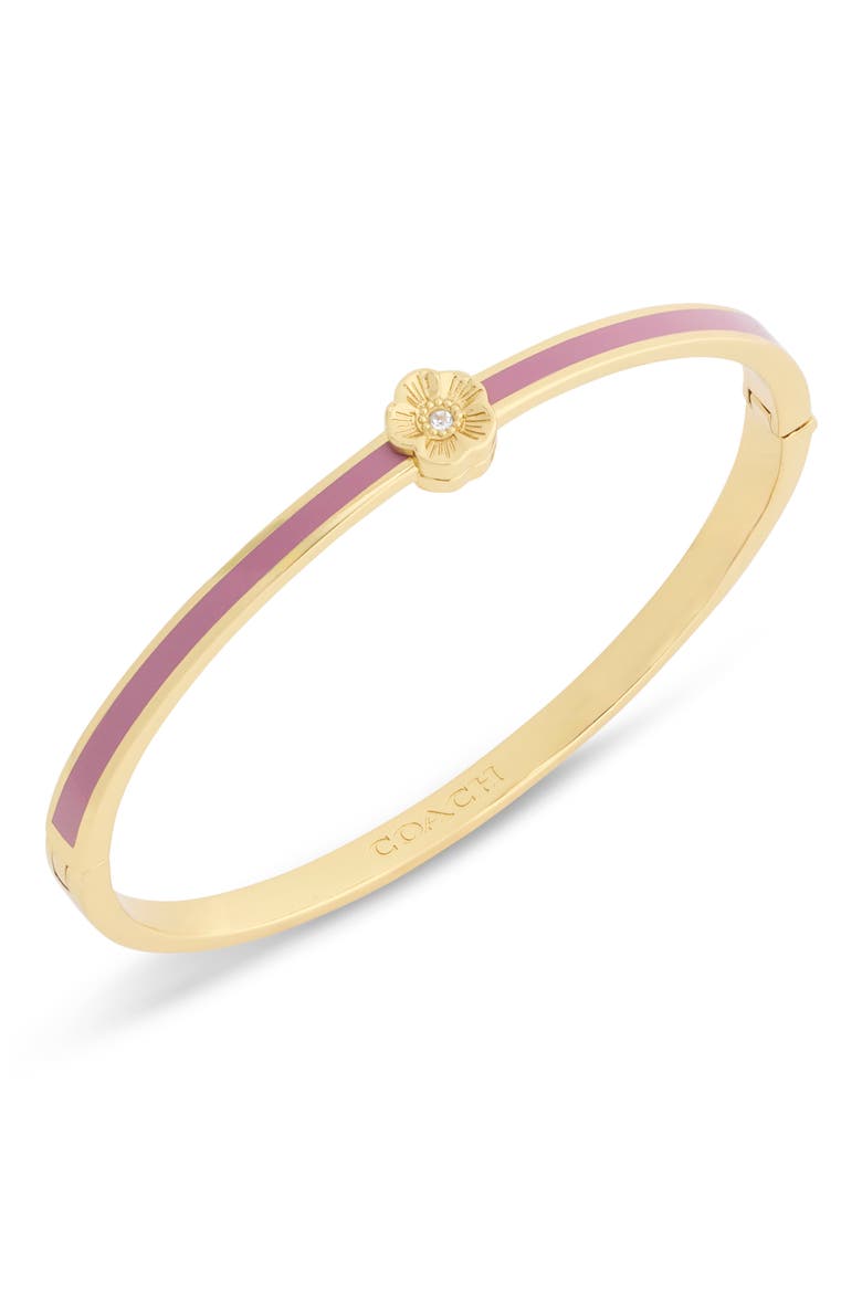 Tea Rose Enamel Thin Hinged Bracelet, Main, color, PINK/ GOLD