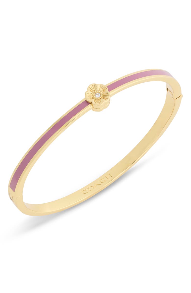 COACH Tea Rose Enamel Thin Hinged Bracelet, Main, color, Pink/ Gold