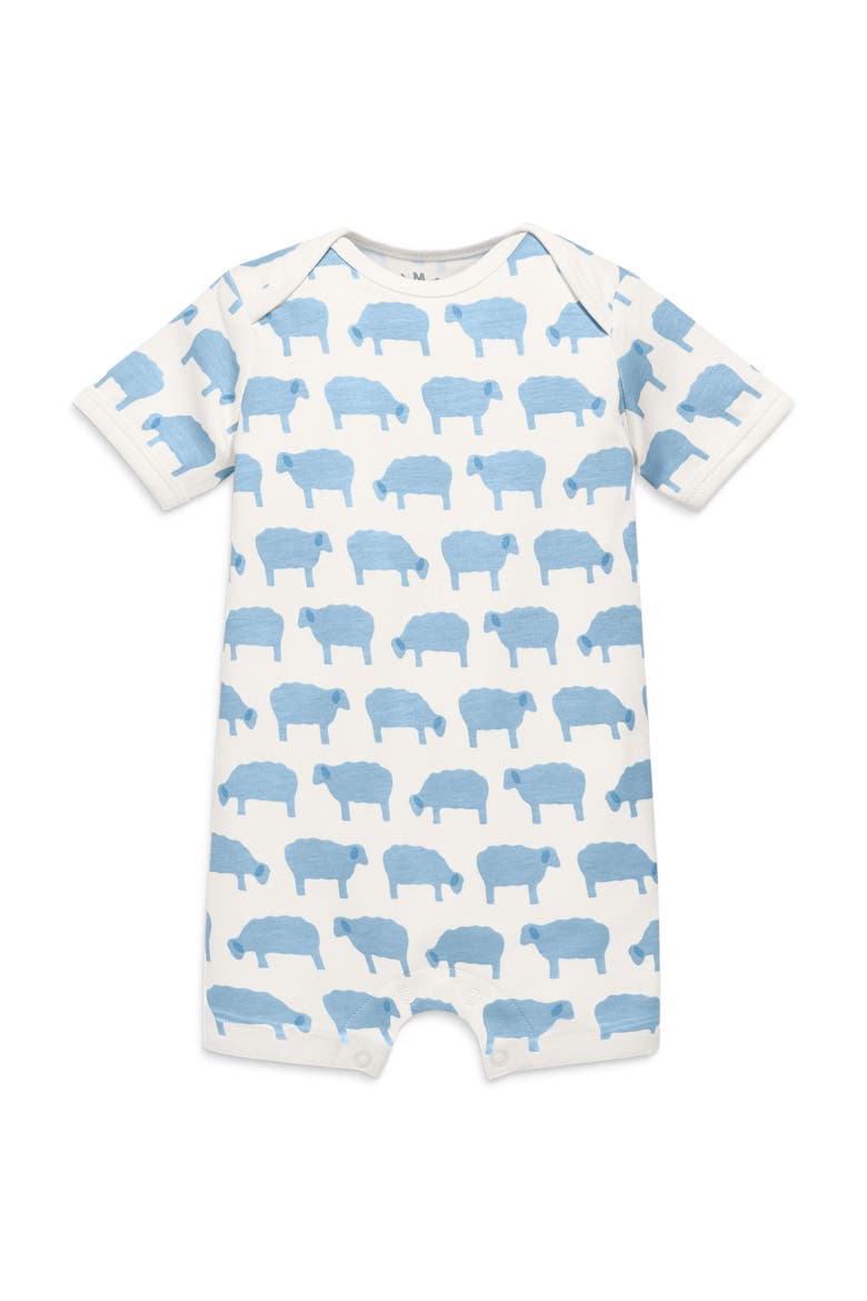 Organic Animal Friends Babysuit Shortie, Main, color, Stream Baby Sheep