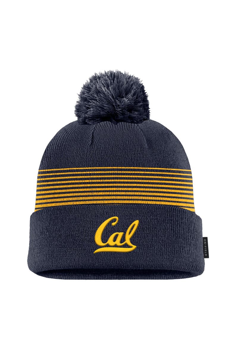 Men's Nike Navy Cal Bears 2026 On-Field Peak Cuffed Knit Hat with Pom, Main, color, Navy