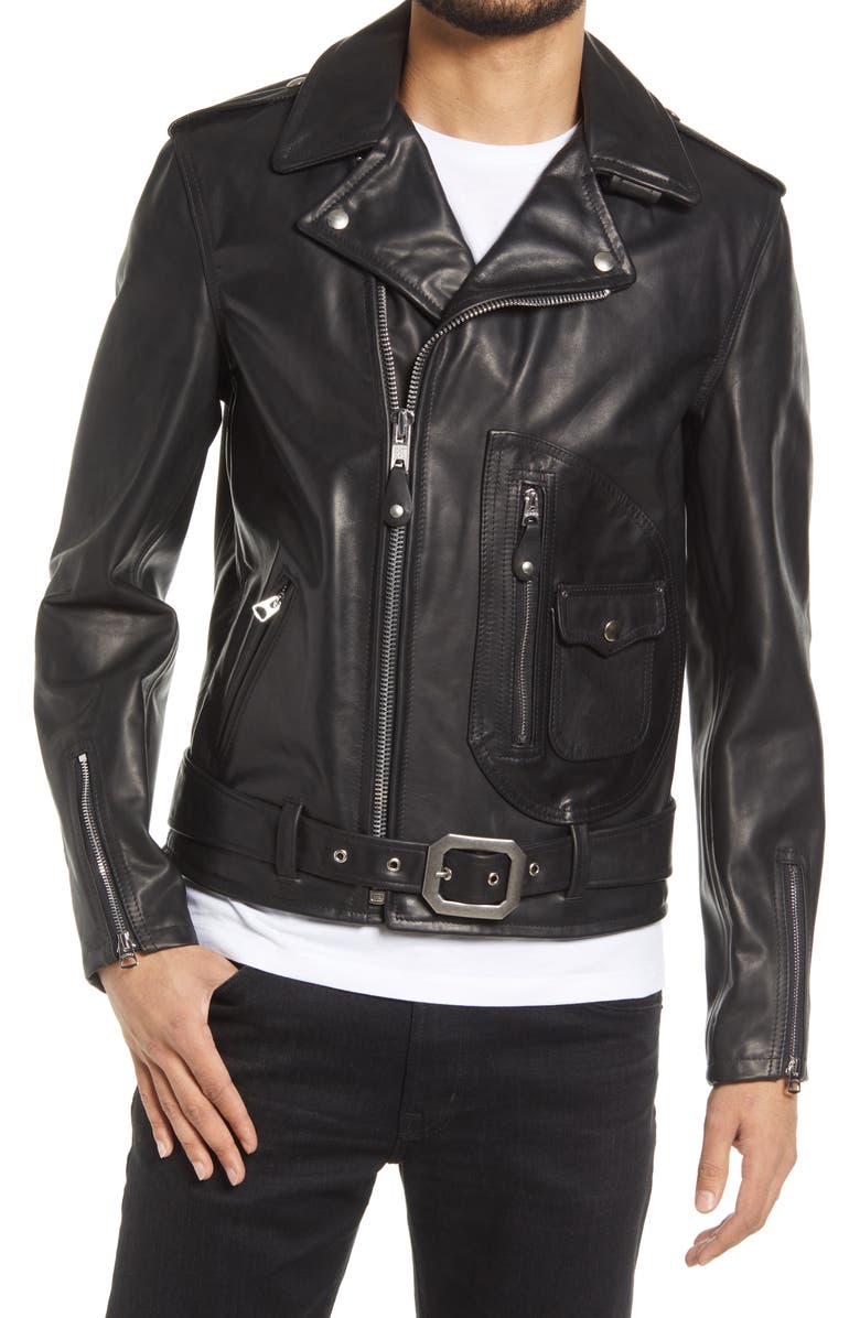 Schott NYC Leather Biker Jacket, Alternate, color,
