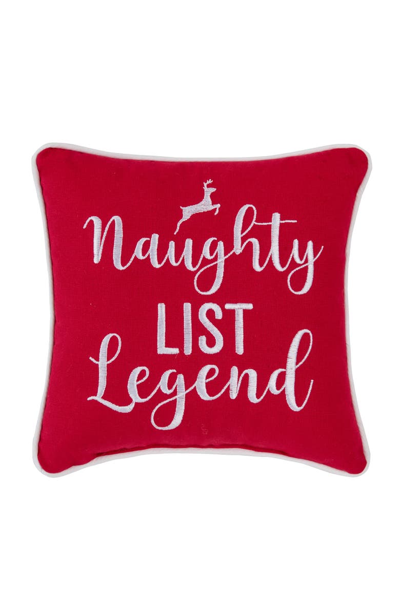 C&F Home "Naughty List Legend" Small Christmas Accent Pillow, 10" x 10", Main, color, Red