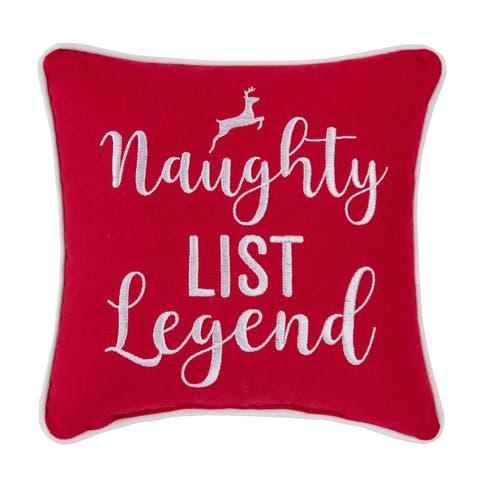 "Naughty List Legend" Small Christmas Accent Pillow, 10" x 10"