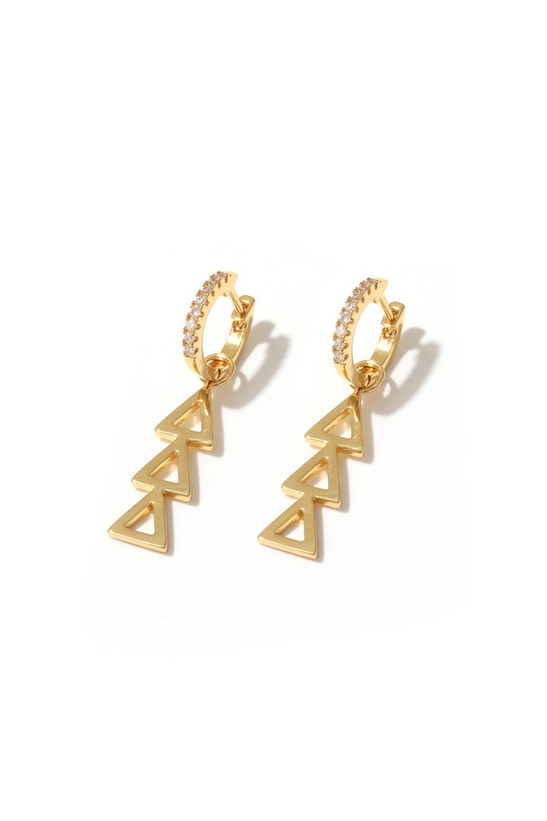 Delta Delta Delta Greek Letter Huggie + Charm Earrings, Alternate, color, Yellow Gold