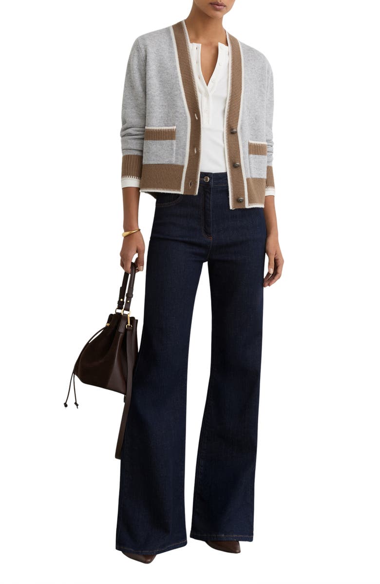 Reiss Louisa Tipped Wool & Cashmere Cardigan, Alternate, color, Grey/ Neutral