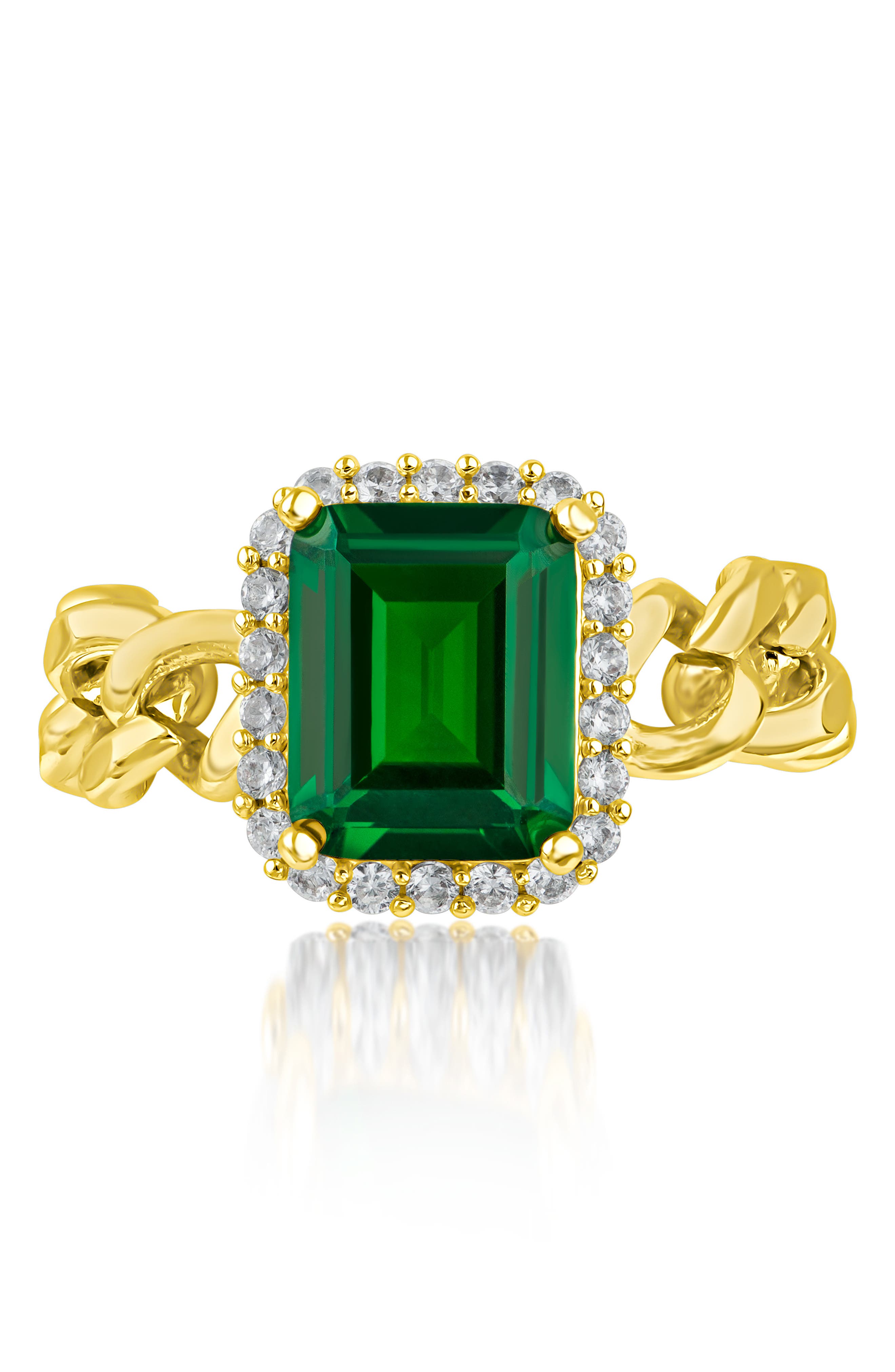 CZ by Kenneth Jay Lane Emerald Cut CZ Curb Chain ring (Women ...