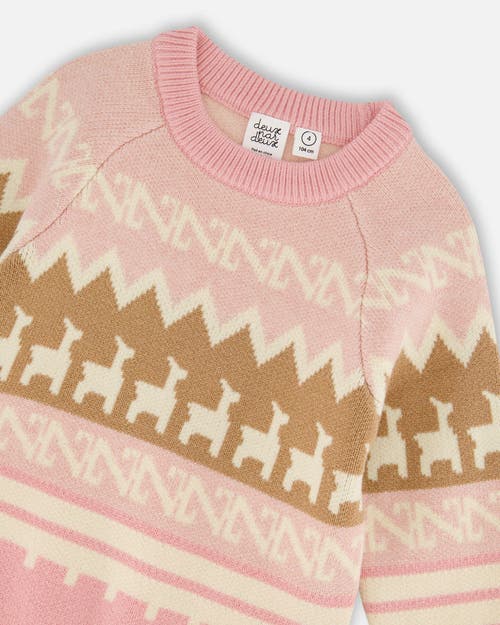 Deux Par Deux Llama Jacquard Sweater In Pink