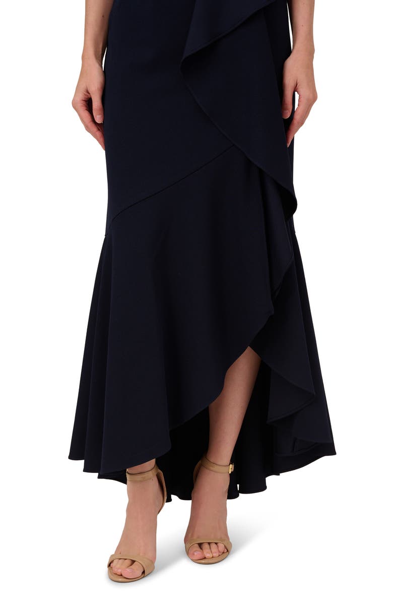 Adrianna Papell Beaded One-Shoulder Crepe Gown, Alternate, color, Midnight