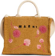 Marni Small Floral Embroidered Logo Raffia Tote