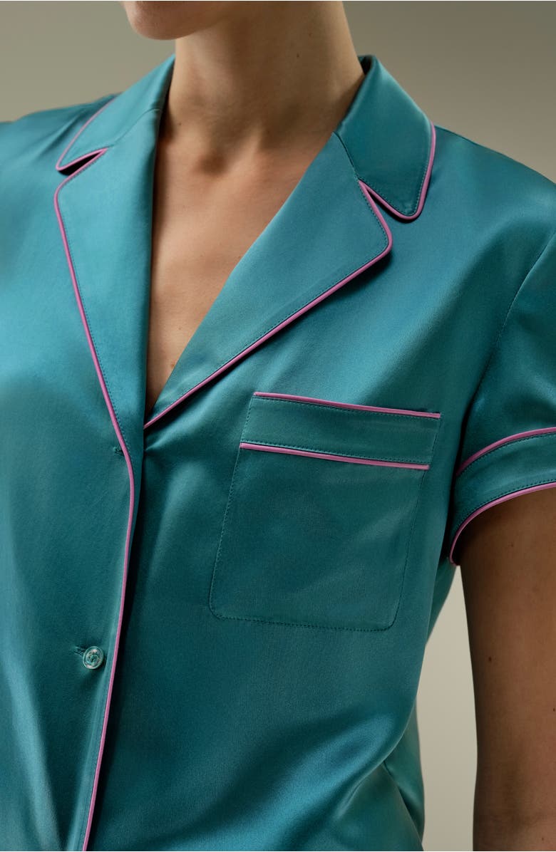 Lilysilk Lsxes Contrast-Trimmed Silk Shirt, Alternate, color, Adriatic Blue