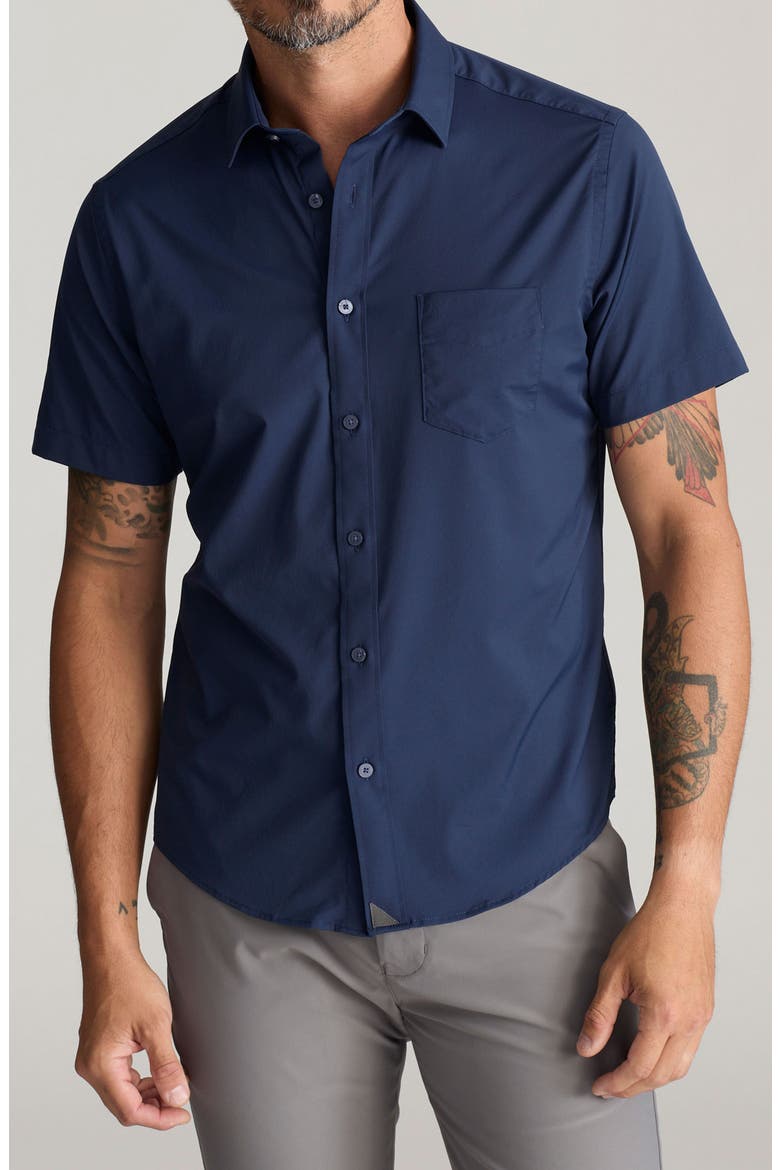 Gironde Short Sleeve Performance Button-Up Shirt, Main, color, NAVY
