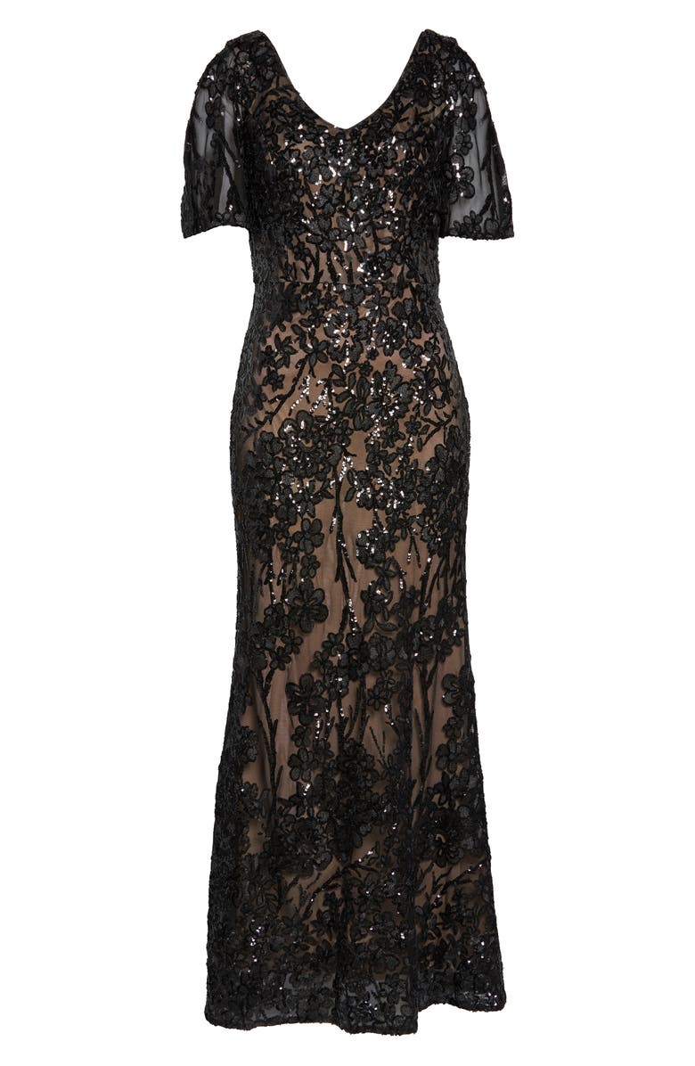 Alex Evenings Sequin Lace Cold Shoulder Trumpet Evening Gown, Alternate, color, 