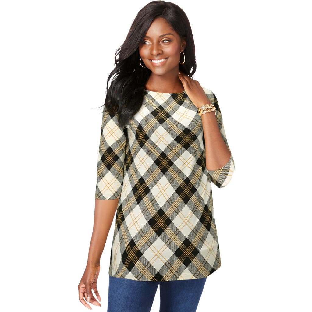 Jessica London Stretch Cotton Boatneck Tunic In Multi