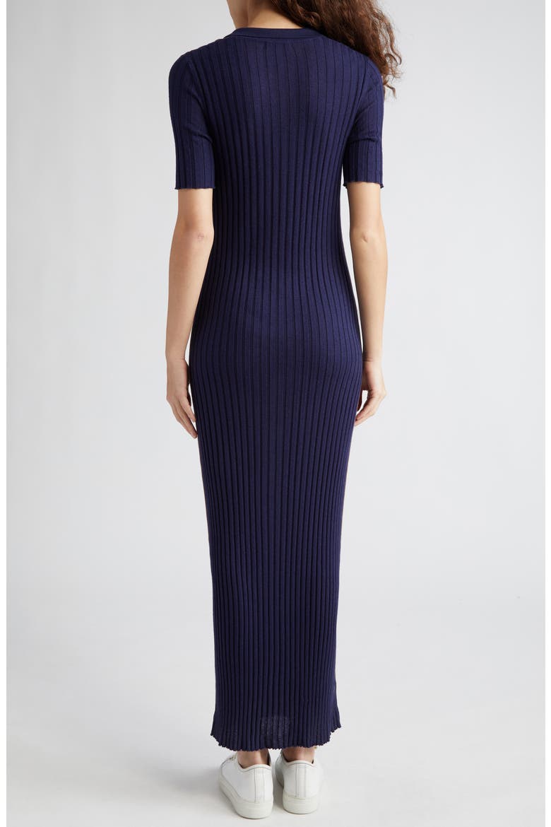 Split Neck Cotton & Silk Rib Dress, Alternate, color, NAVY