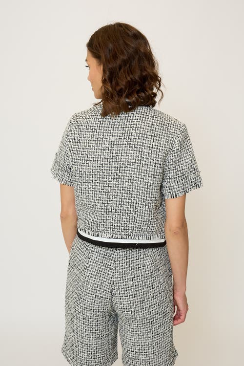 Central Park West Maribel Short Sleeve Tweed Bomber Jacket In Gray