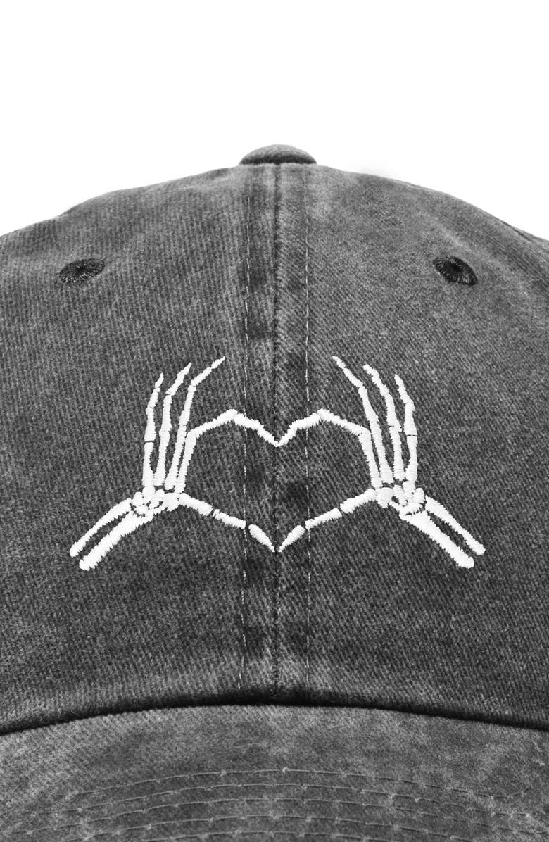 Dalix Skeleton Heart Embroidered Dad Hat, Alternate, color, Washed Black