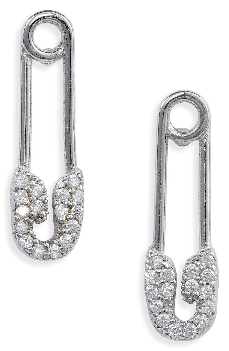 Adina's Jewels Adina’s Jewels Pavé Safety Pin Earrings, Main, color,