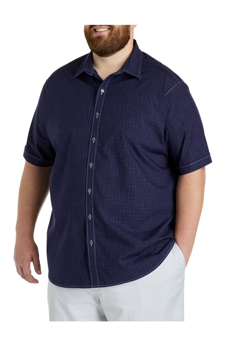 Synrgy by DXL Big & Tall Tonal Plaid Sport Shirt, Main, color, Navy