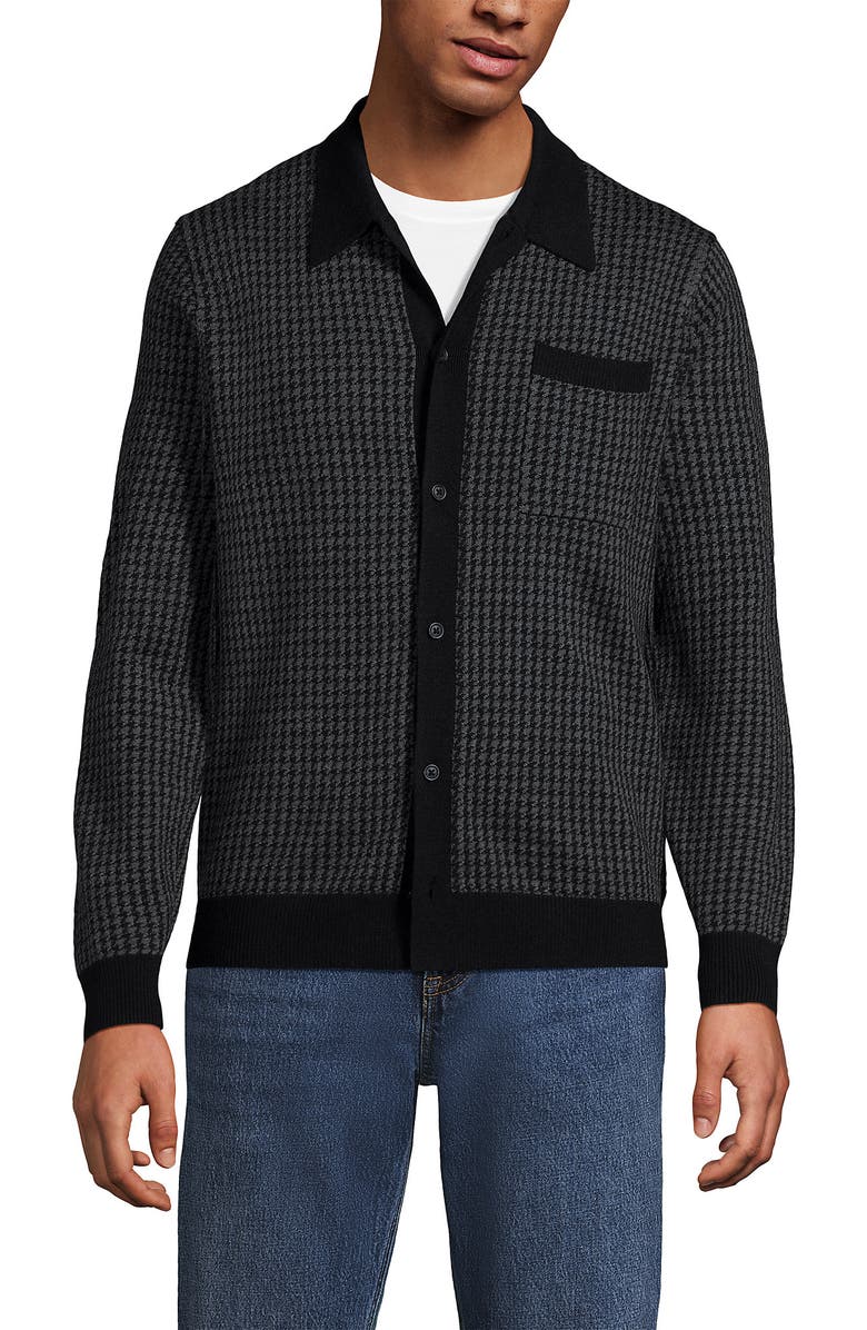 Lands' End Long Sleeve Washable Merino Button Through Sweater Polo, Main, color, 