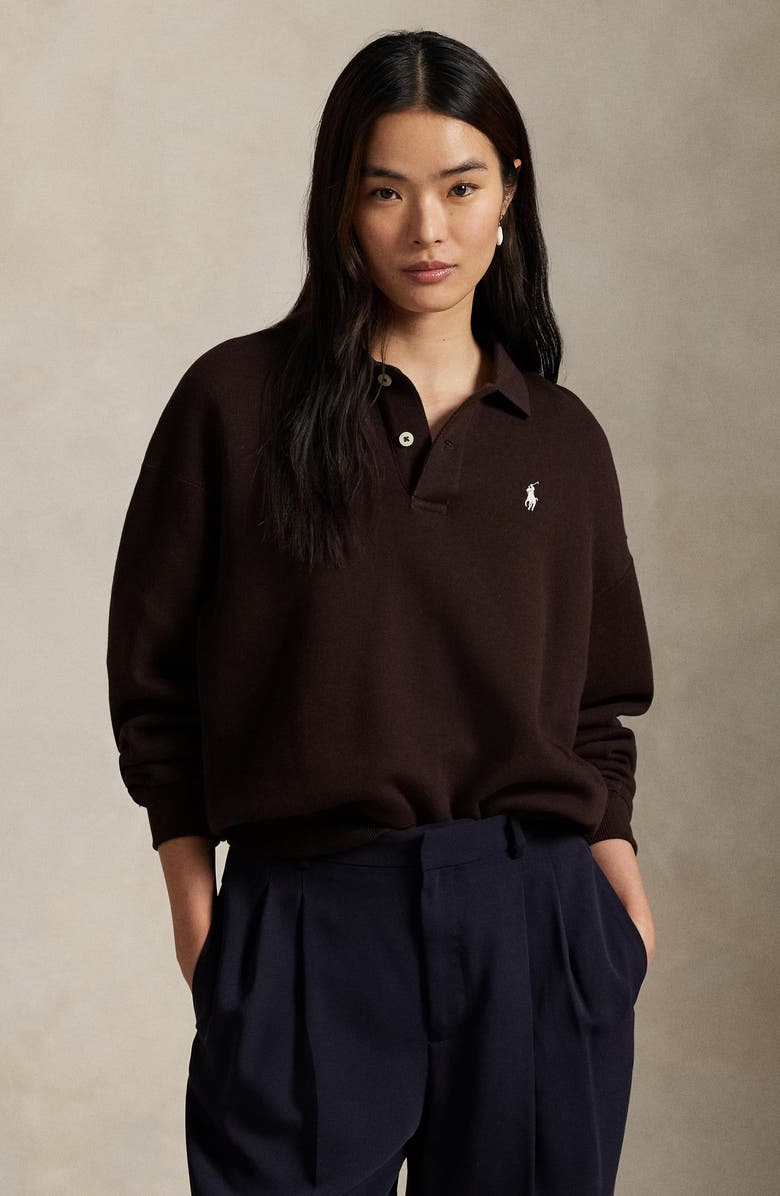 Cotton Blend Fleece Polo Sweatshirt