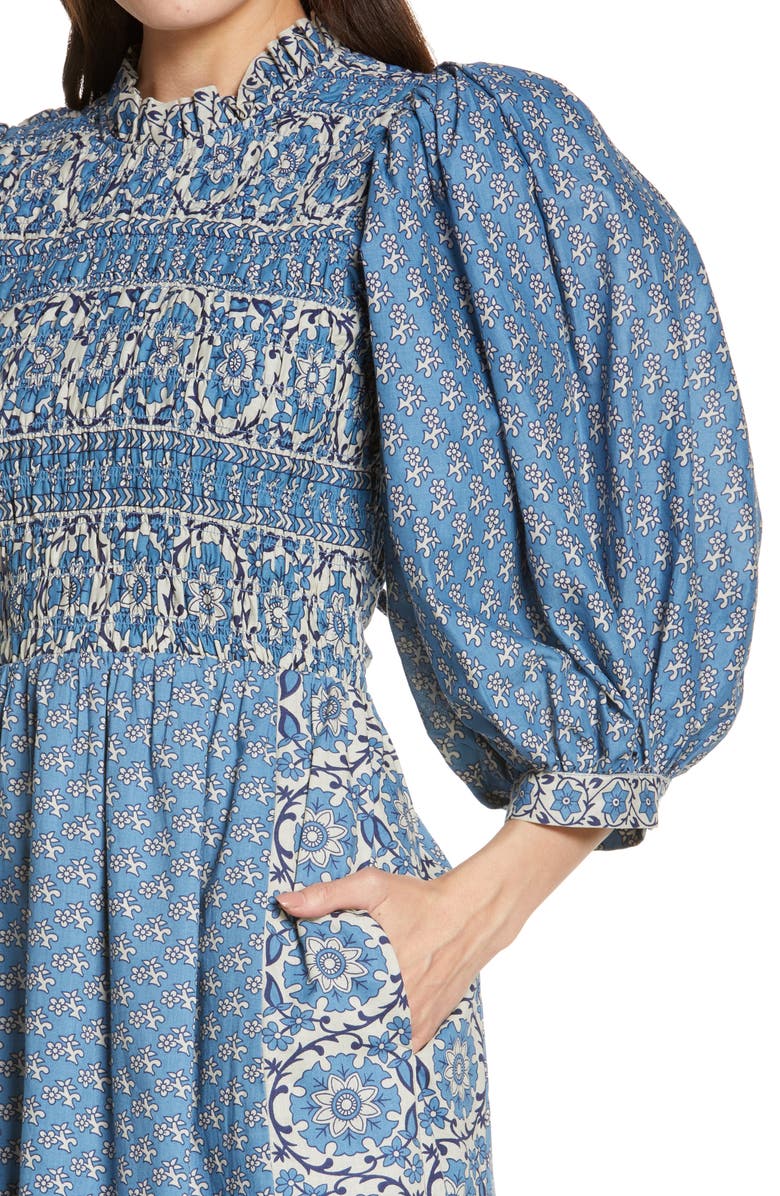 Sea Fernanda Puff Sleeve Smocked Cotton Dress, Alternate, color,