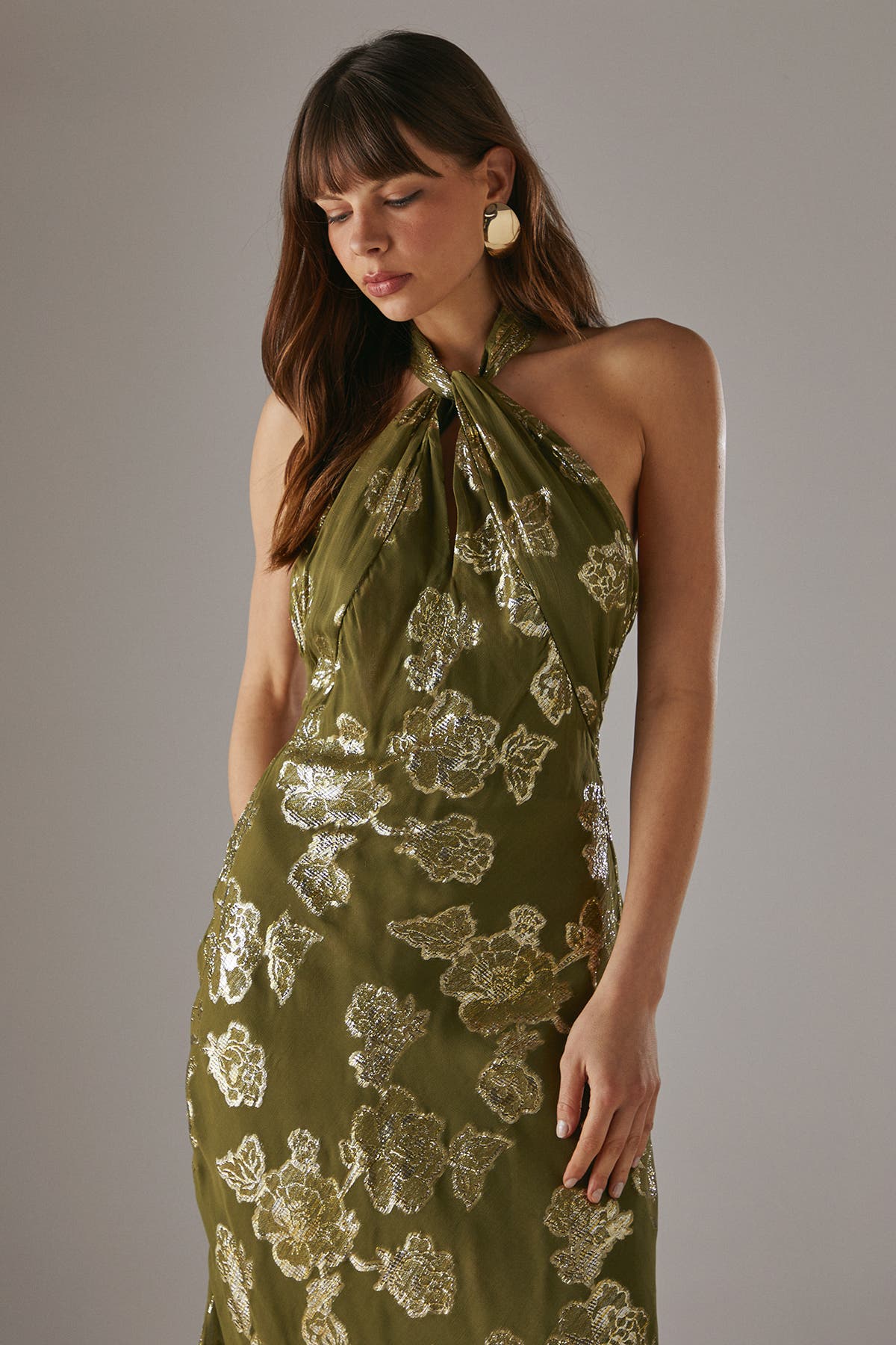 Metallic Chiffon Wrap Front Midi Dress - image 2