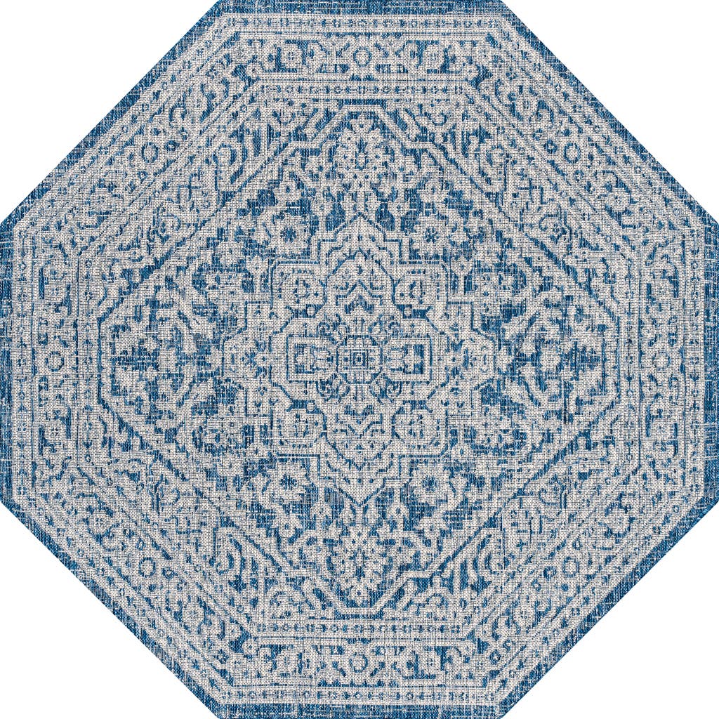 Jonathan Y Sinjuri Medallion Textured Weave Octagon Indoor/outdoor Area Rug In Blue