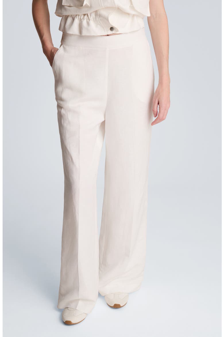 Pull-On Linen Blend Straight Leg Pants, Alternate, color, PURE WHITE