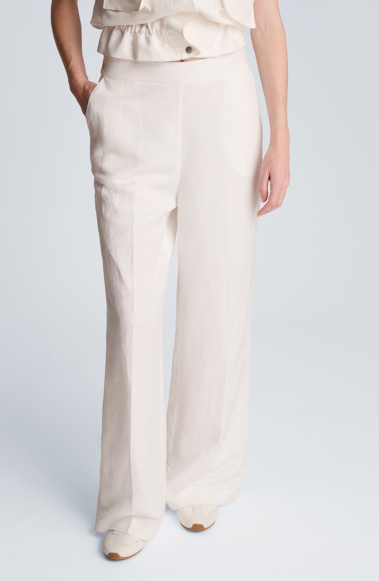 Kenneth Cole Pull-On Linen Blend Straight Leg Pants, Alternate, color, Pure White