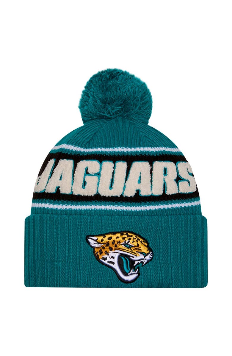 New Era Men's New Era Teal Jacksonville Jaguars 2024 Sideline Cuffed Knit Hat with Pom, Main, color, Teal