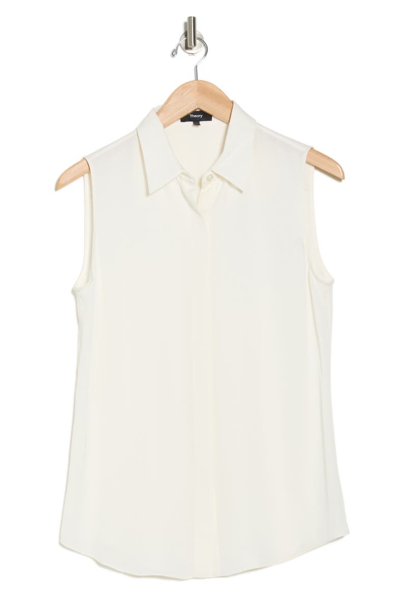 Silk Georgette Sleeveless Button-Up Shirt, Alternate, color, IVORY