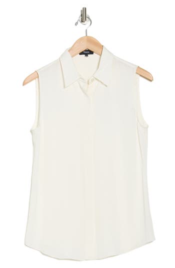 Theory Silk Georgette Sleeveless Button-up Shirt In Ivory