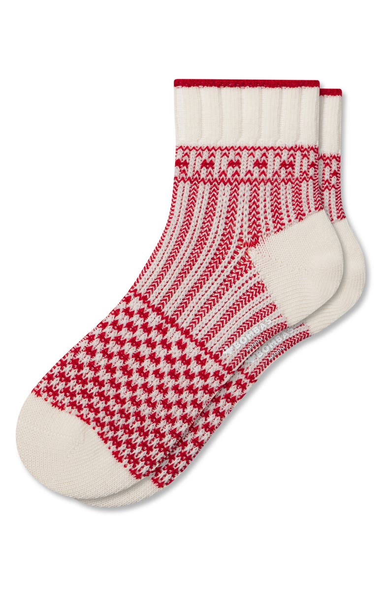 Bombas Sweater Knit Merino Wool Blend Quarter Crew Socks, Alternate, color, Red Ivory