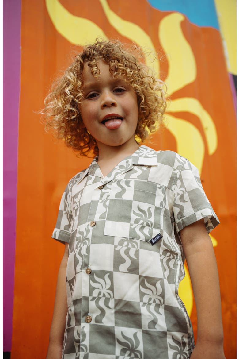 Kids' Clara Palm Button-Up Shirt, Alternate, color, OLIVE/ CREAM