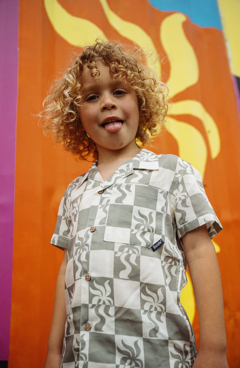 Boardies Kids' Clara Palm Button-Up Shirt, Alternate, color, Olive/ Cream