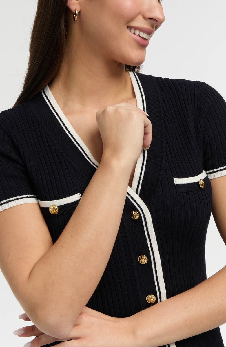 NVLT Stripe Short Sleeve Crop Cardigan, Alternate, color, Black/Marshmallow