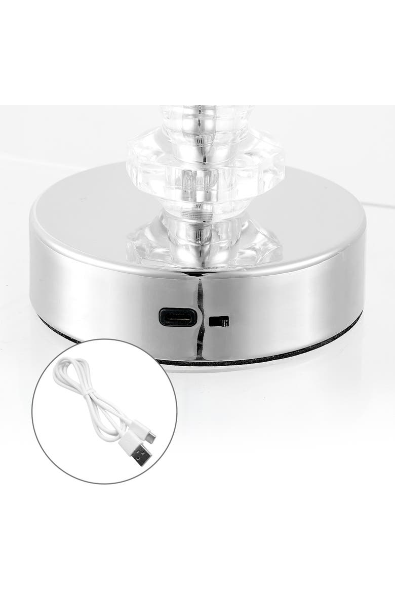 JONATHAN Y Lillian Bohemian Classic Acrylic Rechargeable Integrated Portable LED Table Lamp, Alternate, color, Clear/Chrome
