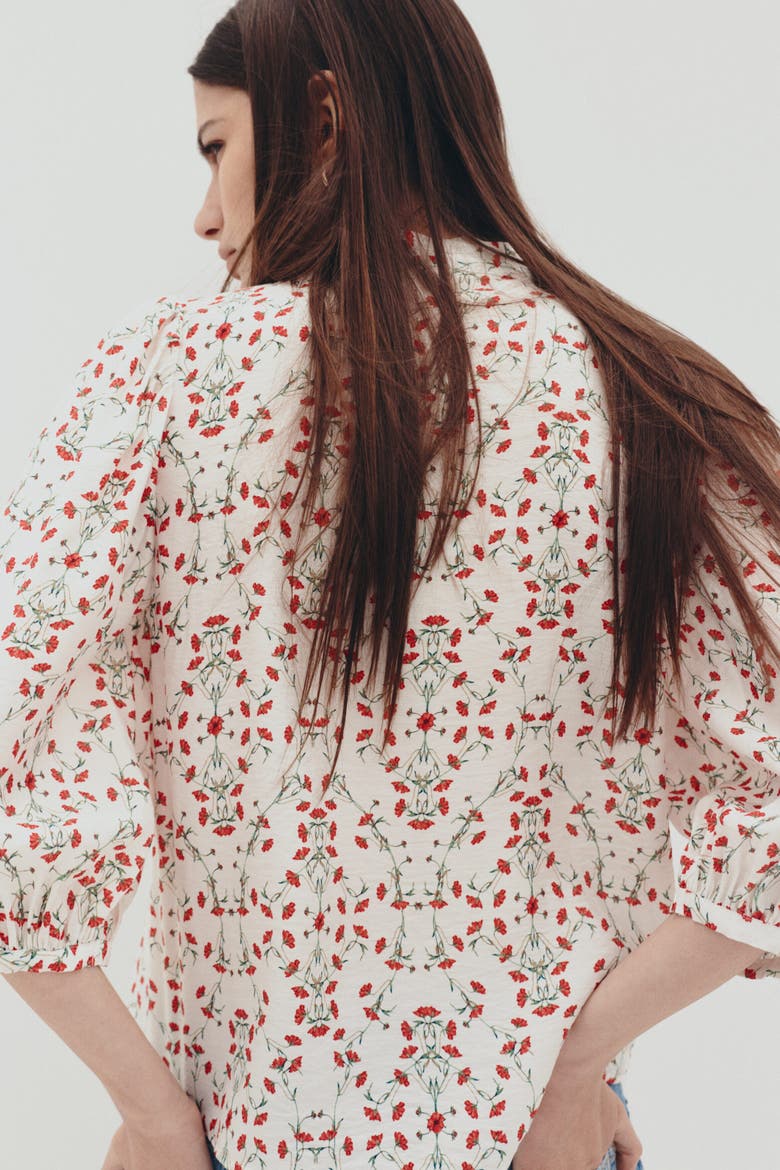 Balloon-sleeved Blouse, Alternate, color, Cream/floral