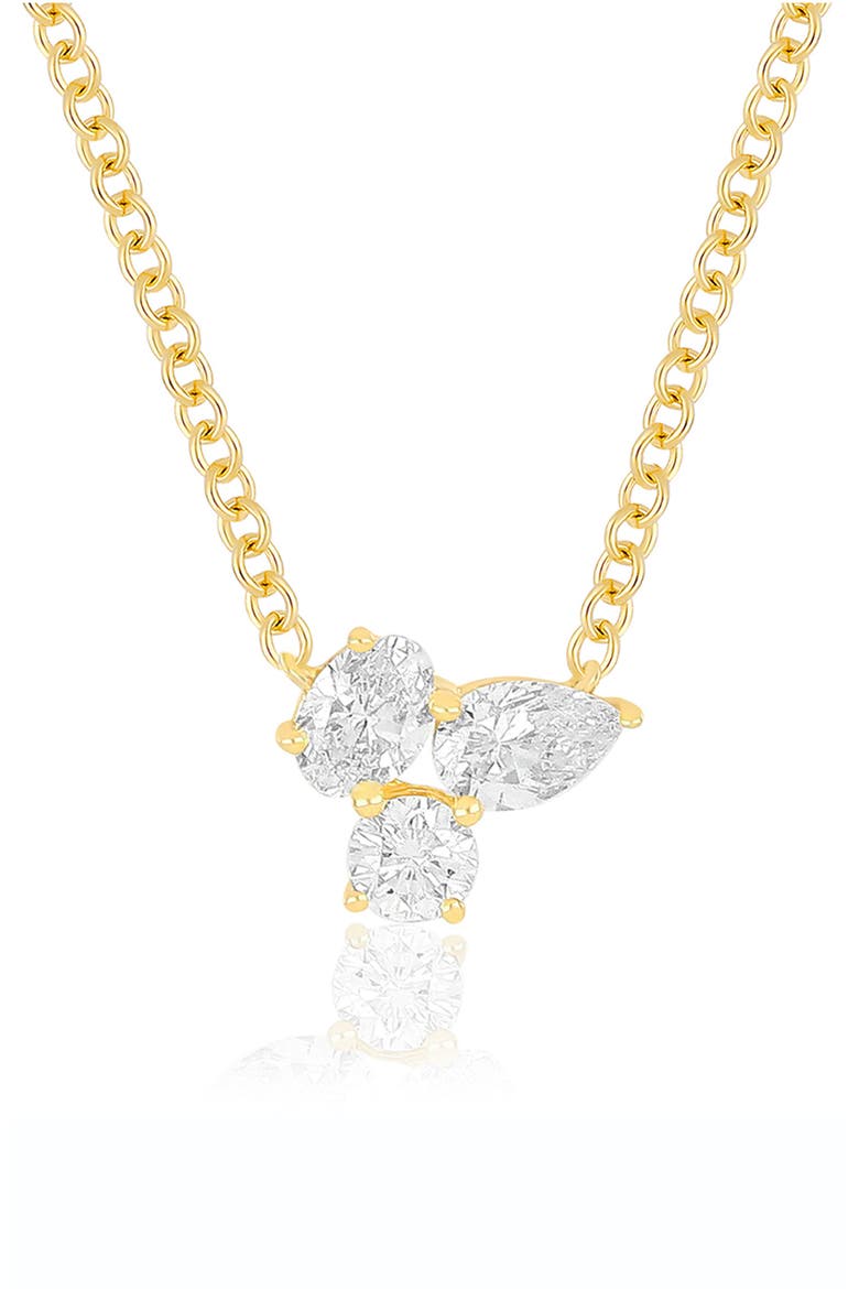 Triple Diamond Cluster Pendant Necklace, Main, color, 14K YELLOW GOLD