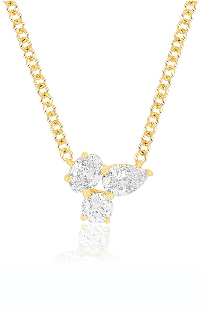 EF Collection Triple Diamond Cluster Pendant Necklace, Main, color, 14K Yellow Gold