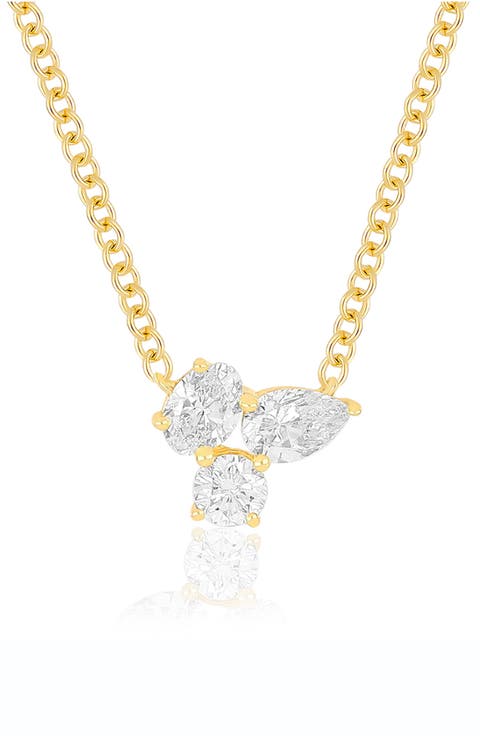 Triple Diamond Cluster Pendant Necklace