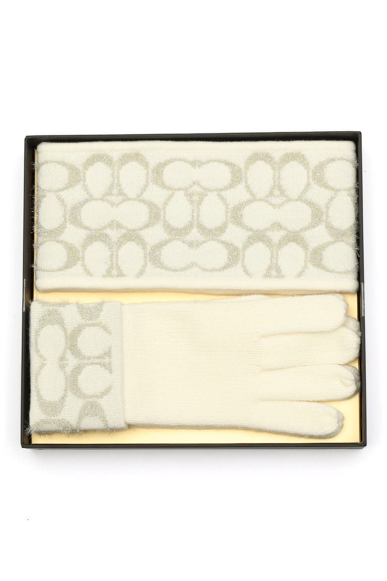 Signature C Metallic Headband & Gloves Set, Alternate, color, CHALK